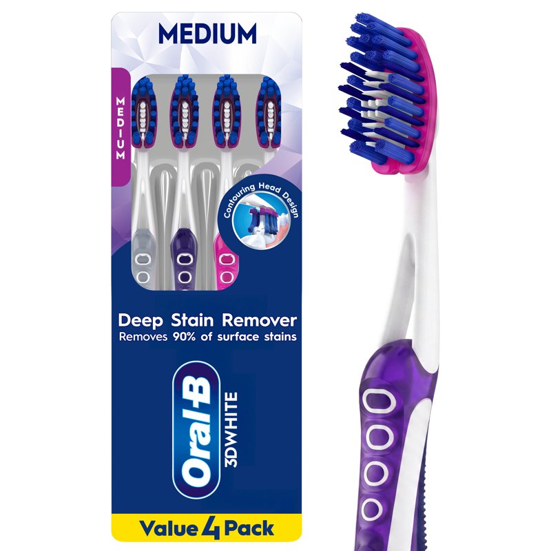 Medium Toothbrush Set - 4 Pack with Stain Eraser