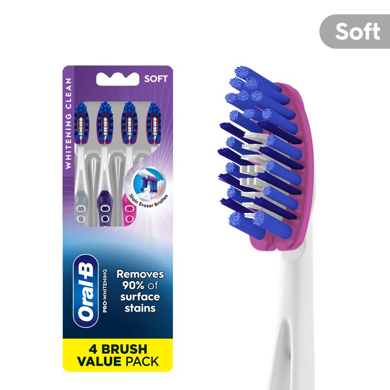 Pro Whitening Manual Toothbrush, Soft Bristles, 4 Count