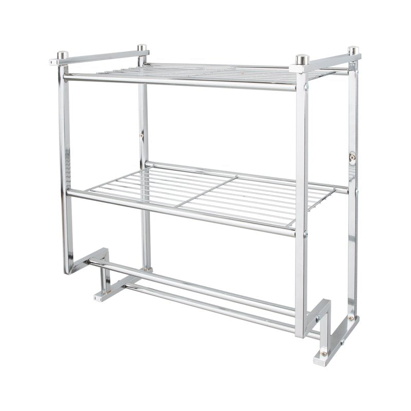 Wall Mounted Metal Shelf with Towel Rack - 2 Tier Bathroom Storage