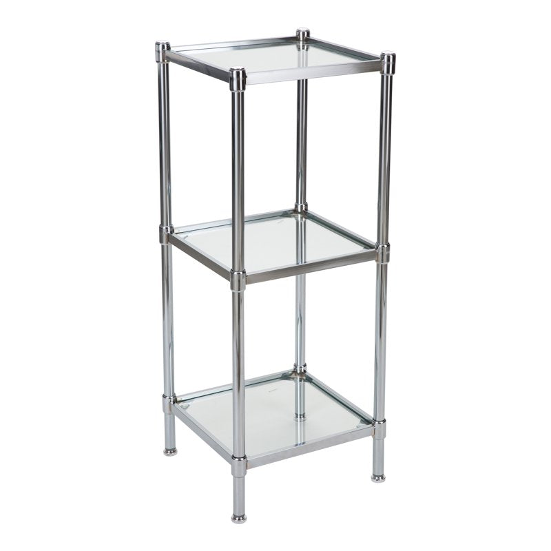 Over-the-Toilet Bathroom Storage Shelf - 3 Tier Freestanding Steel & Glass Tower - Chrome Finish