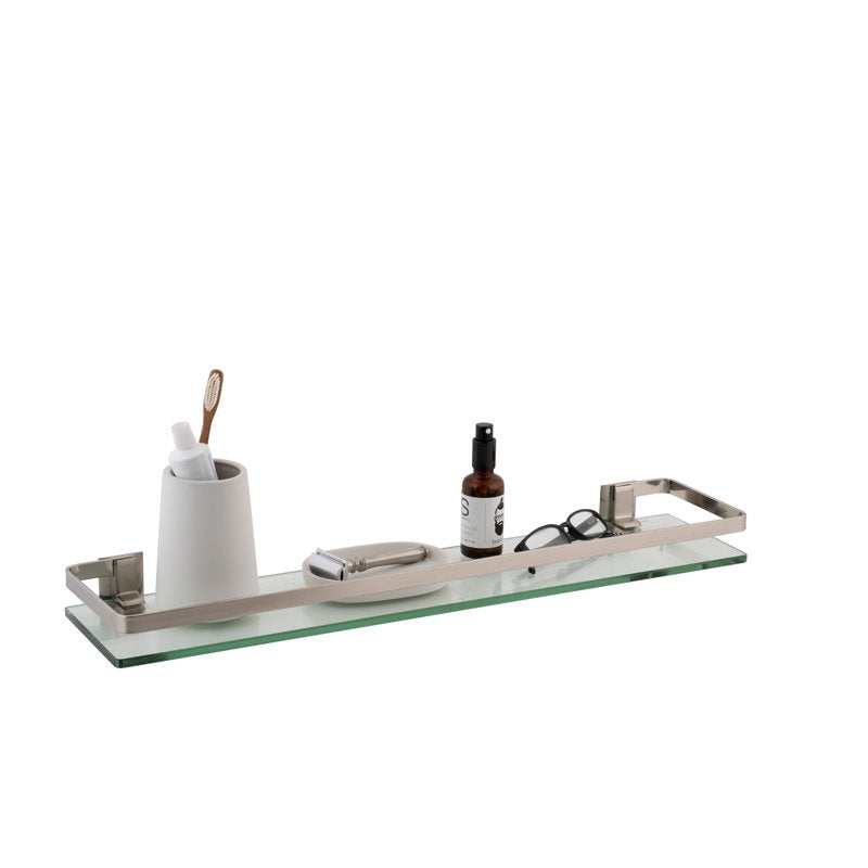 Decorative Glass Bathroom Shelf with Nickel Rail Wall Mount