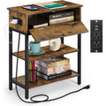 End Table with Charging Station and Drawer - Brown