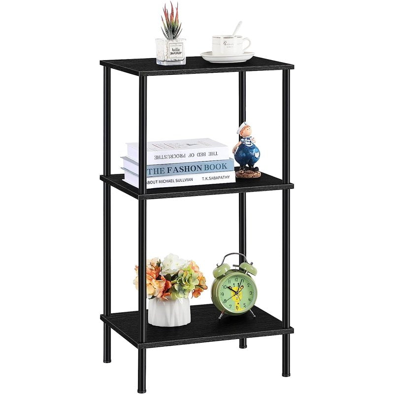 Modern Lightweight Wood End Table - Black 3-Tier Design