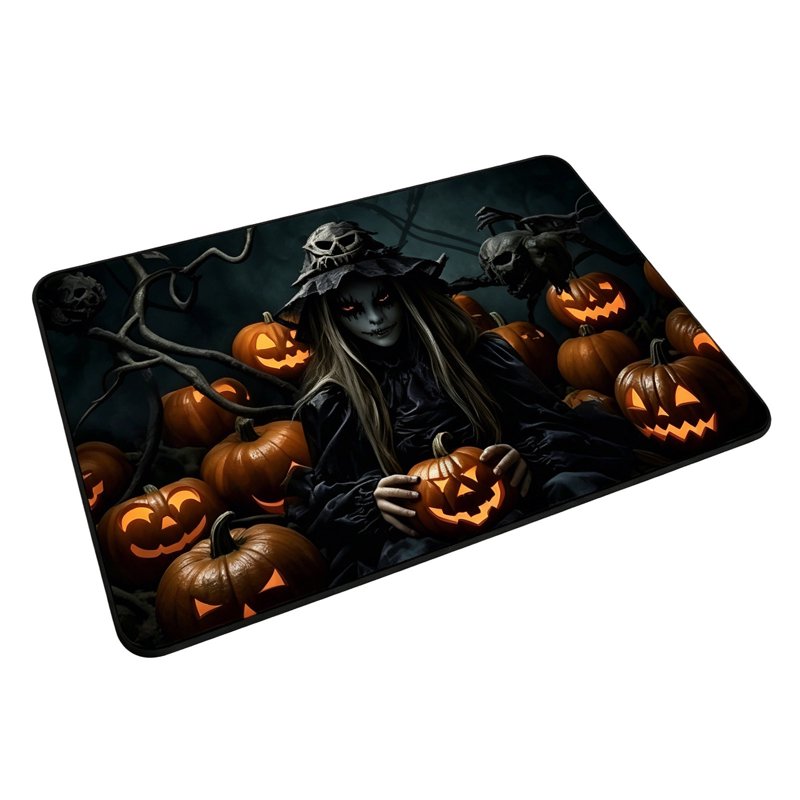 OutmaxHome Halloween Themed Doormat A - Spooky Ghost Pumpkin 19.7x31.5 Inch Non-Slip Absorbent Entry Rug