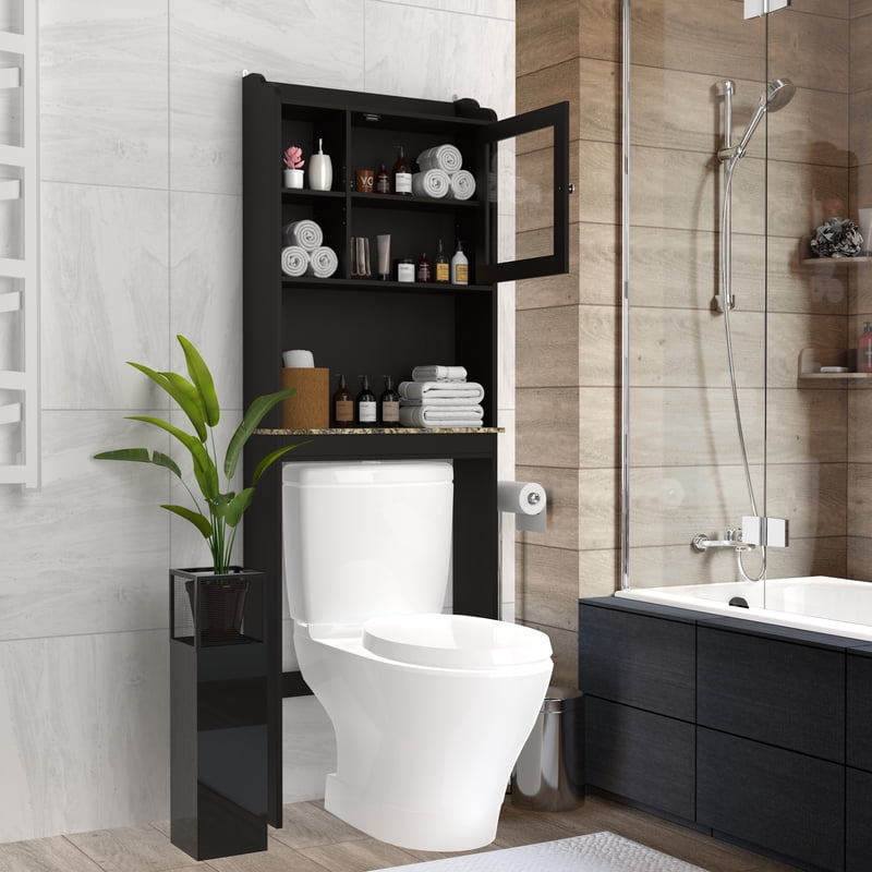 Over The Toilet Bathroom Storage Cabinet Freestanding Wood Organizer Espresso