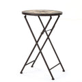 Outdoor Stone Side Table with Iron Frame - Beige & Black