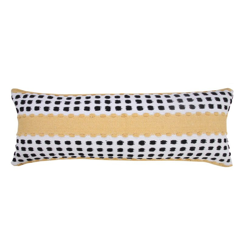 LR Home Ox Bay Hand-Woven Cotton Pillow Cover - 14 x 36 in. Yellow & Black