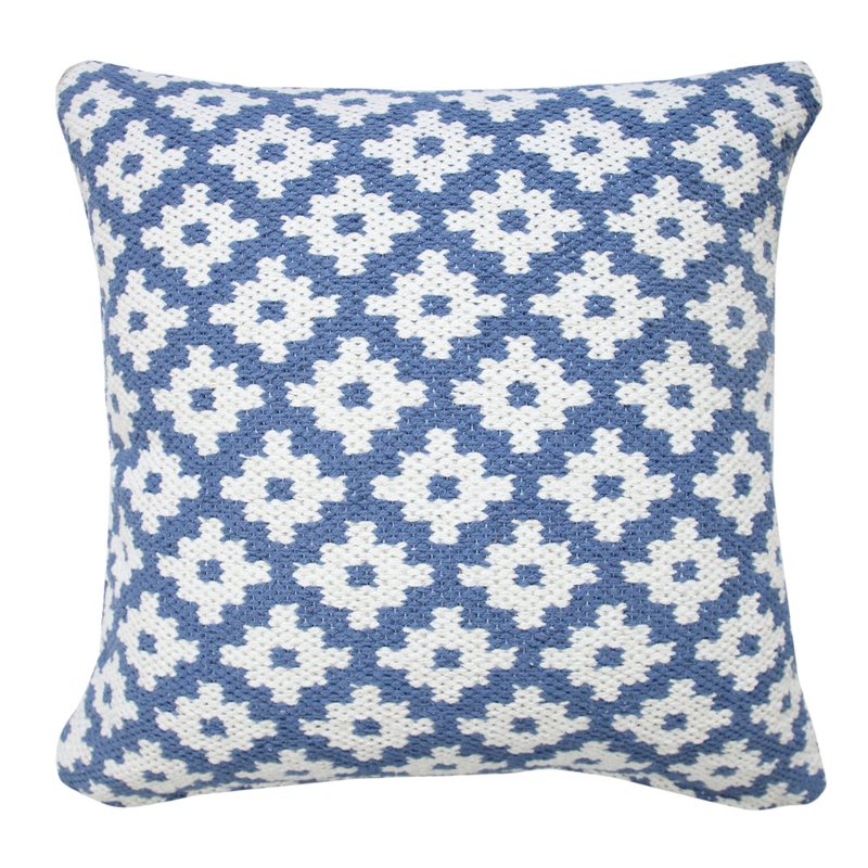 20x20 Blue White Cotton Blend Pillow Cover - Ox Bay Machine-Made