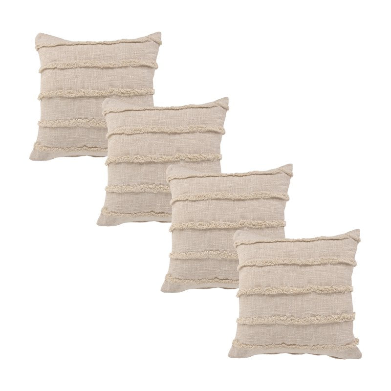 Organic Cotton Square Pillow Set - Feather Filled, 4 Pieces, Down-Alternative Beige Variation