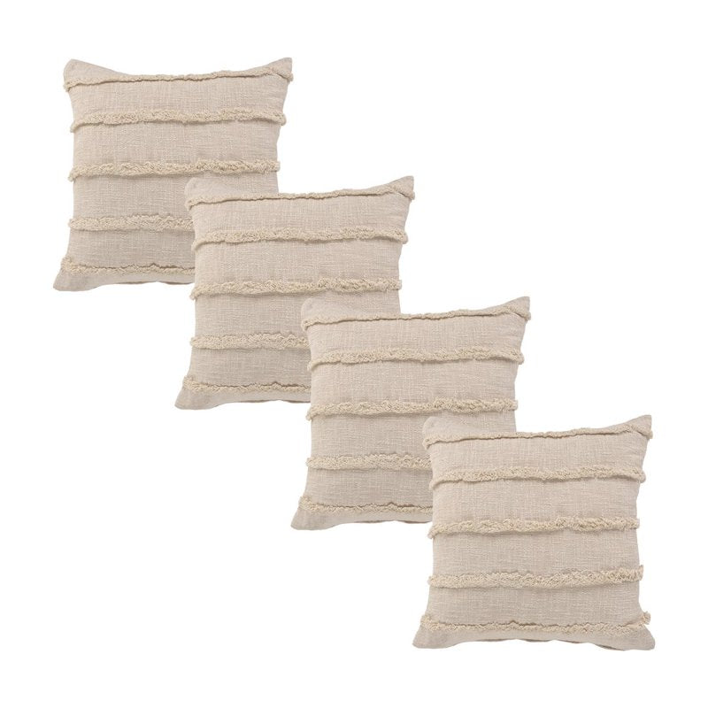 Cotton Pillow Set of 4 - 20x20 Inches with Polyester Insert - Beige, LR Home Rory