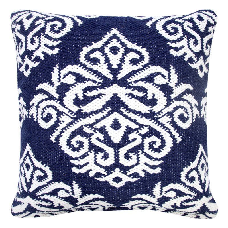 Ox Bay Damask Blue and White Throw Pillow - 20" Square, Geometric Accent Cushion - Variation of Blue