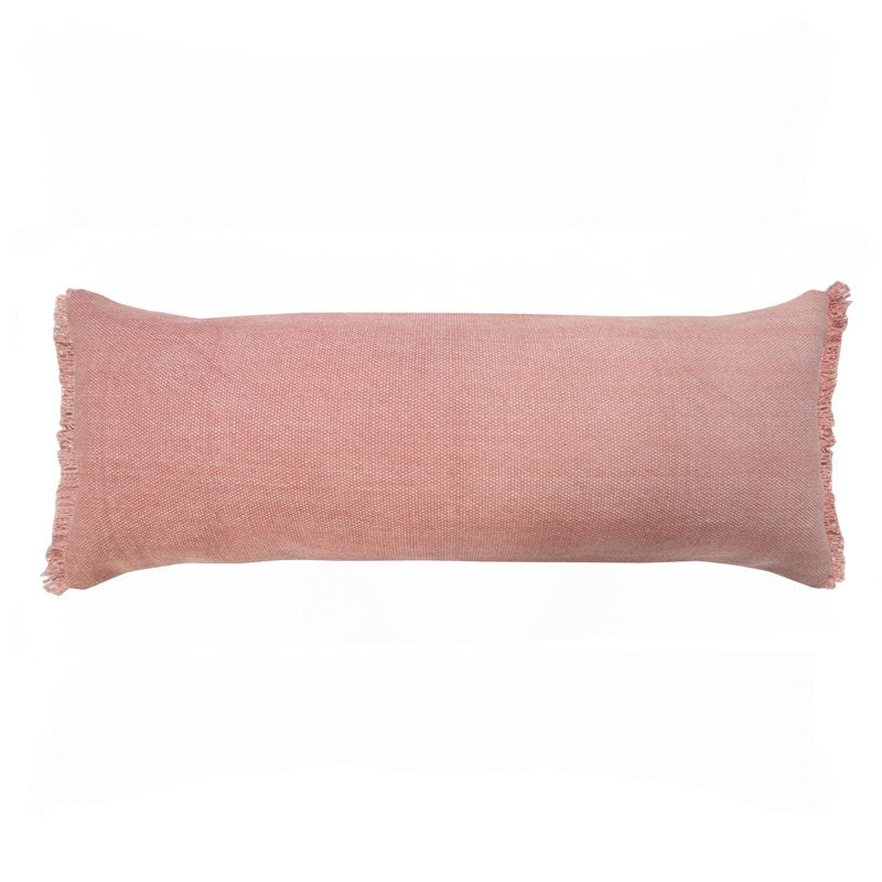 Ox Bay Rose Pink Solid Fringe Stonewash Lumbar Throw Pillow - 14x36 Inches Variation of THIS listing