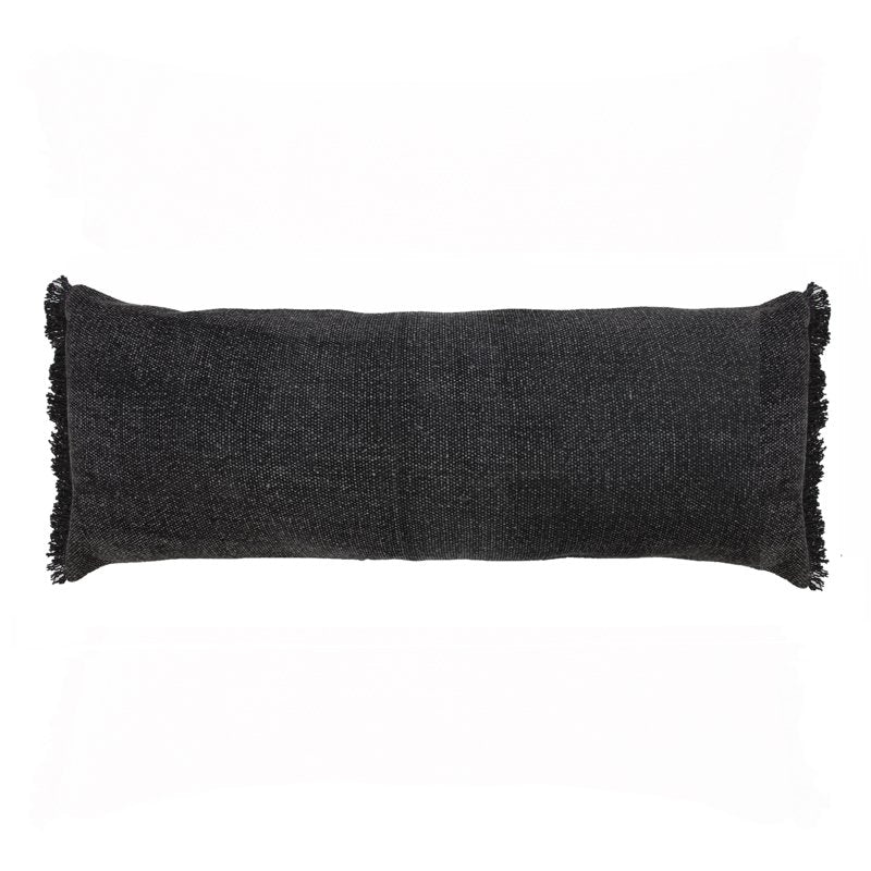 Ox Bay Nellie 14x36 Jet Black Fringed Cotton Lumbar Throw Pillow - Adult Decorative Accent