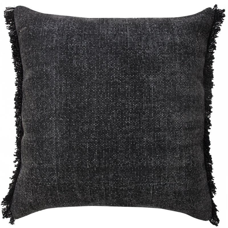 Ox Bay Nellie 20x20 Inch Jet Black Fringed Cotton Throw Pillow - Decorative Accent