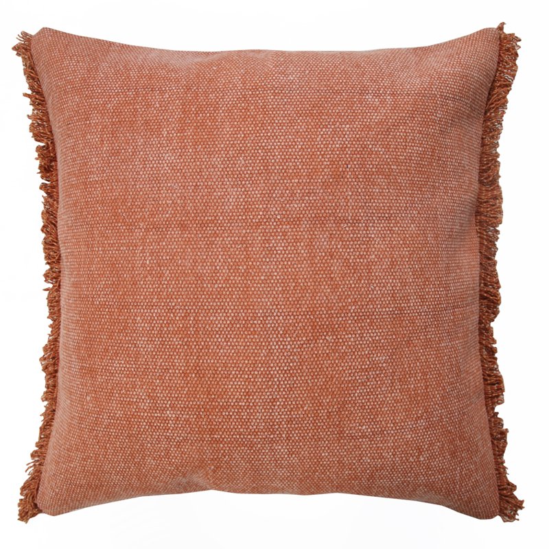 20x20 Orange Cotton Fringed Throw Pillow - Decorative Accent Cushion