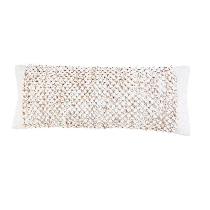 Farmhouse Cotton and Jute Bobble Textured Throw Pillow - White, 14x36 inches - Ox Bay Sadie Variation