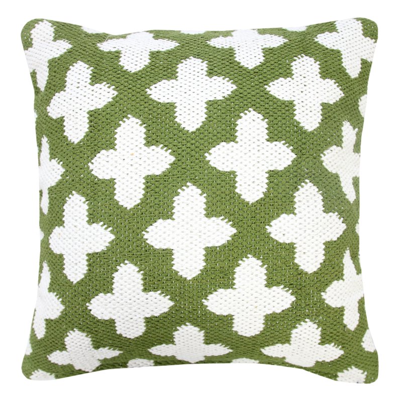 Geometric Throw Pillow Cover - Green & White, 20x20 Inches, Variation of White