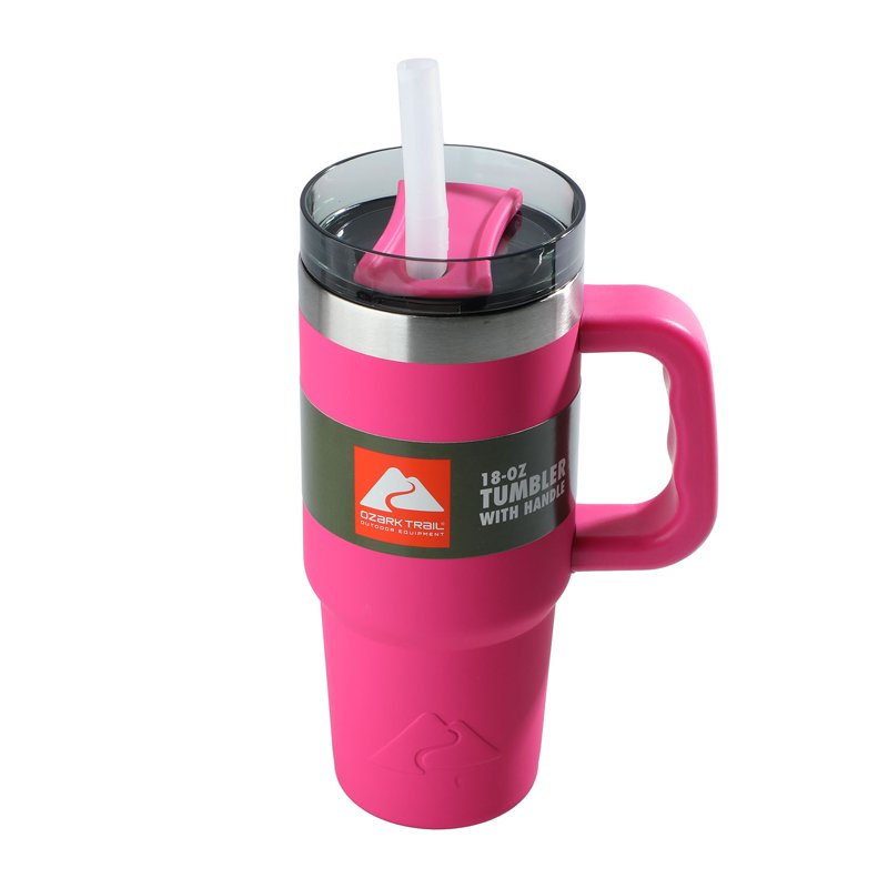18 oz Insulated Stainless Steel Tumbler with Handle - Hot Pink