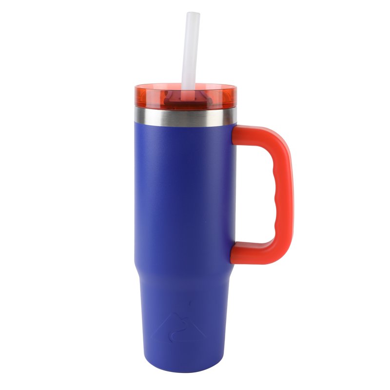 18 oz Insulated Stainless Steel Tumbler with Handle - Royal Blue & Bright Orange