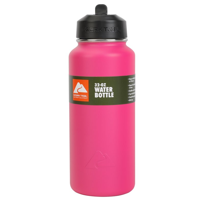 32 oz Stainless Steel Flip Straw Water Bottle - Hot Pink