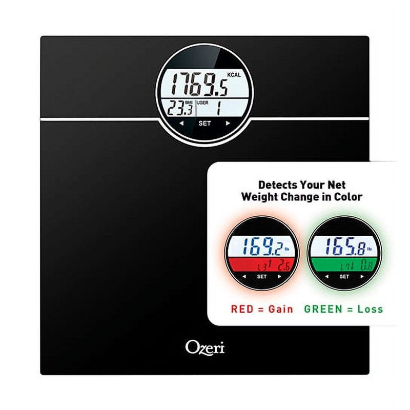 Black Body Weight Scale with BMI & BMR - 440 lbs Capacity, Weight Change Detection