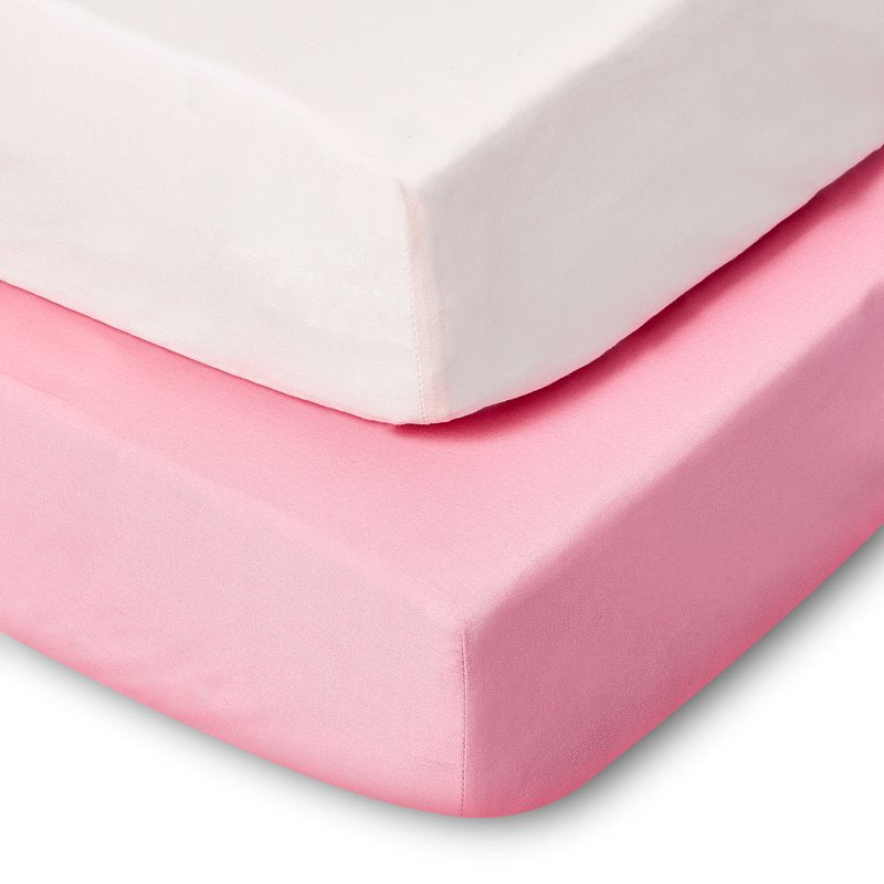 Pink Fitted Crib Sheet Set - 2-Pack 180 Thread Count Cotton for Standard Mattress