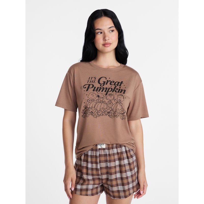 Peanuts Snoopy Pumpkin Sleep Set Chocolate Malt XL - Women's Lounge Pajama Shorts & Tee