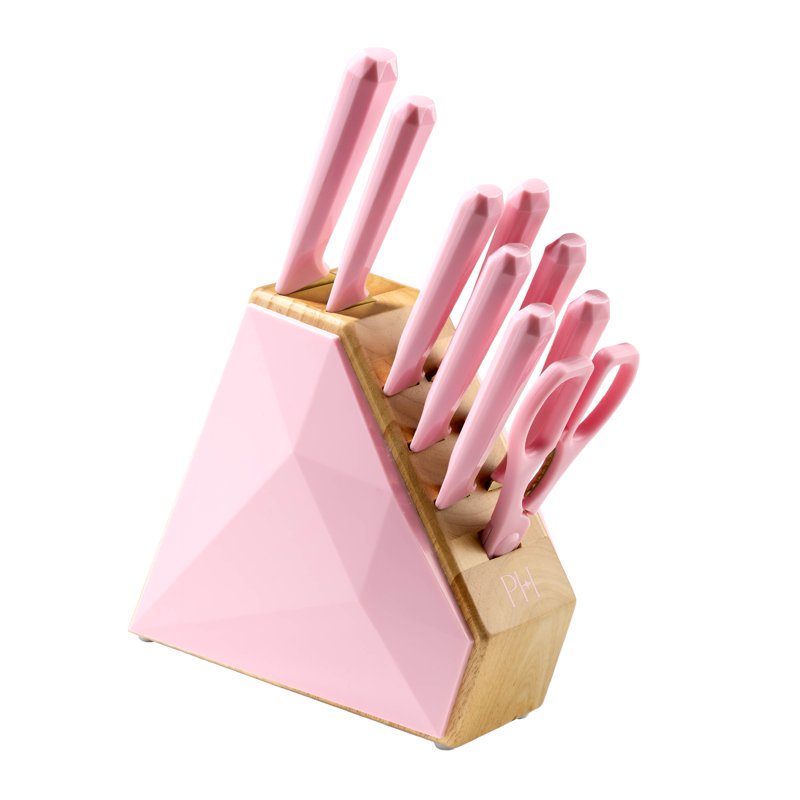 10-Piece Cutlery Block Set with Pink Diamond-Faceted Block
