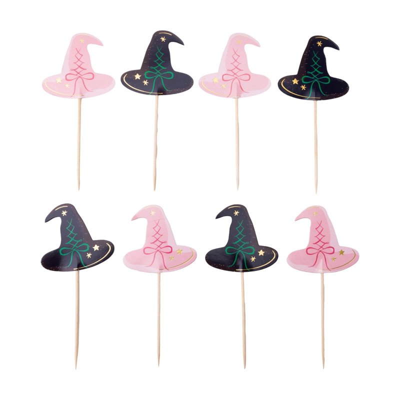 Pink & Black Witch Hat Cupcake Toppers - Halloween & Party Decor, 16 Count