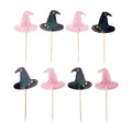 Pink & Black Witch Hat Cupcake Toppers - Halloween & Party Decor, 16 Count