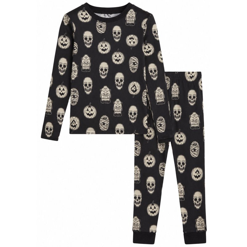 Halloween Boys Pajama Set - Glow-in-the-Dark Skeleton & Pumpkin 2T-12 - Black Skeleton 3T