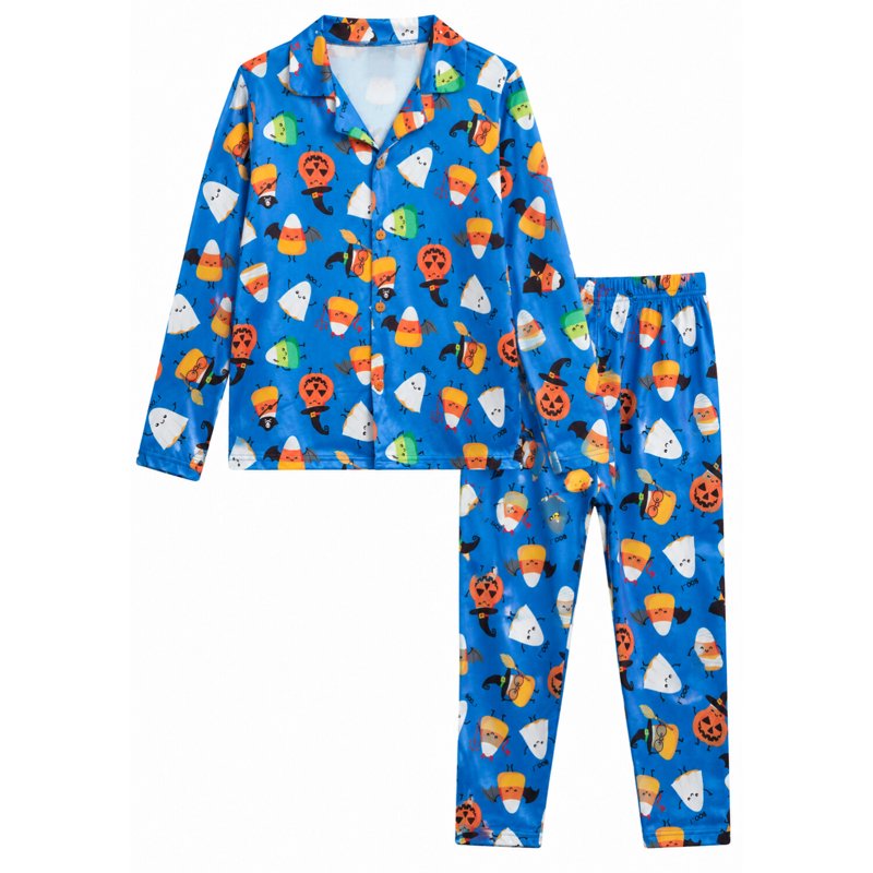 Halloween Boys Pajama Set Long Sleeve 2-Piece Sleepwear - Royal Candy Corn 5-6