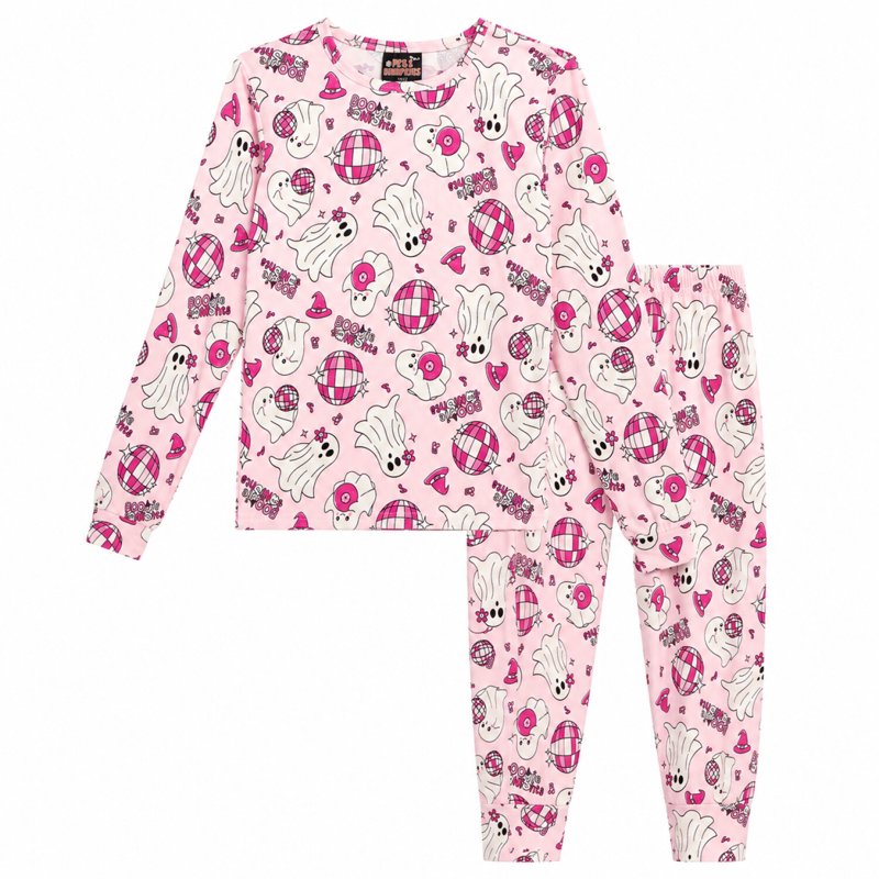 Girls Halloween Pajamas Set - 2T Pink Ghost Long Sleeve & Pants