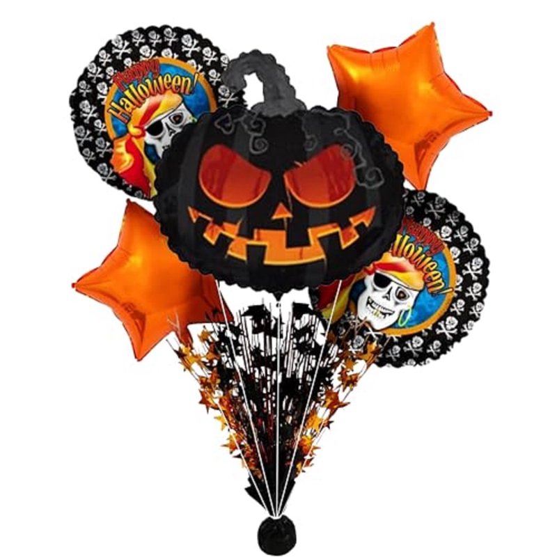 PMU Halloween Balloon Bouquet - 5pcs Scary Pumpkin Mylar Balloons Halloween Party Decoration