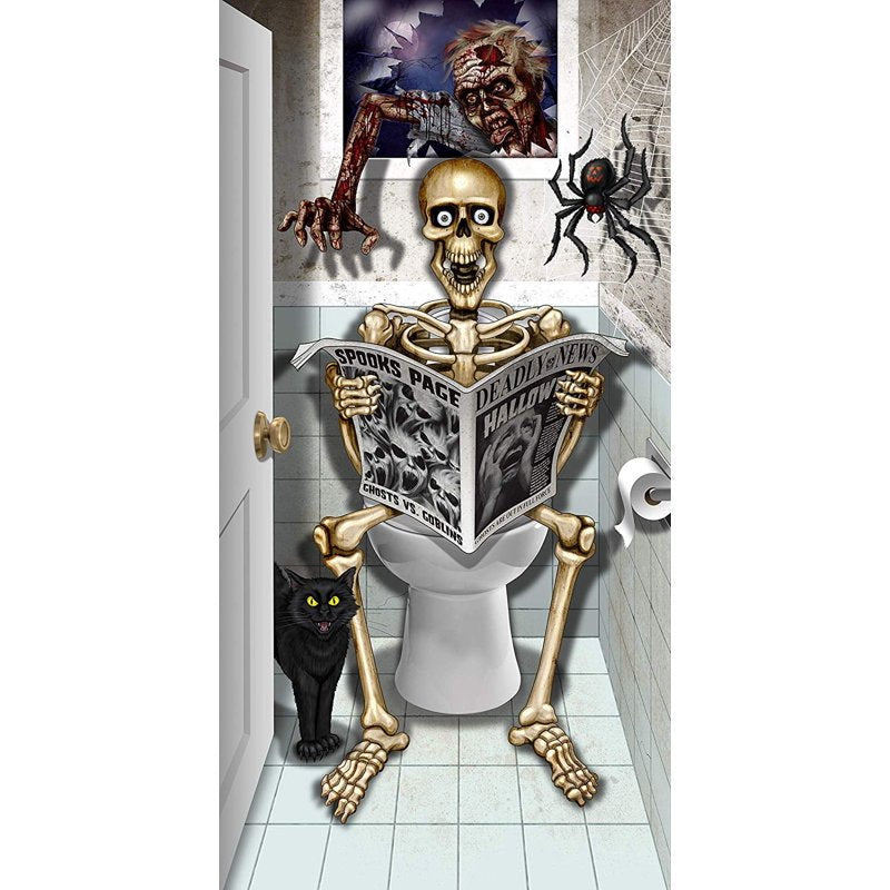 PMU Halloween Skeleton Bathroom Door Cover - 1 Pack, 30x60 Inches