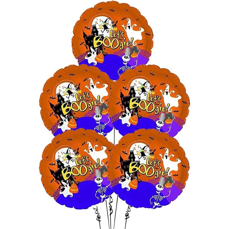 Halloween Mylar Foil Balloons Pack of 5 - 18 Inch Lets Boogie Design