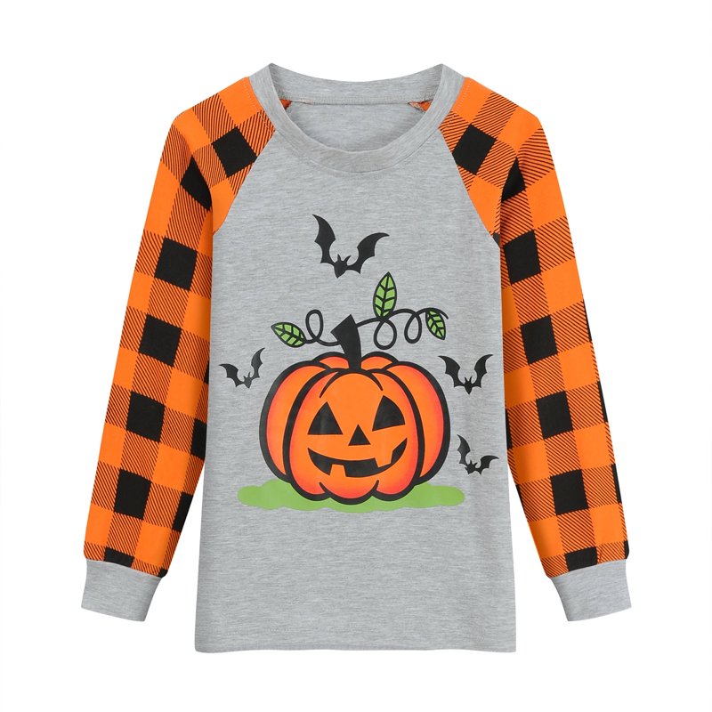 Kids Halloween Pumpkin Graphic Long Sleeve T-Shirt - Gray 6T - Boys Costume Top