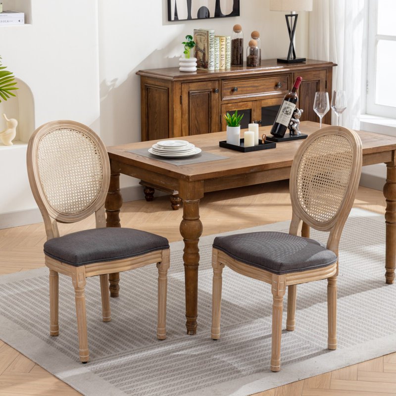 French Style Dining Chairs Set of 2 - Upholstered Dark Gray A