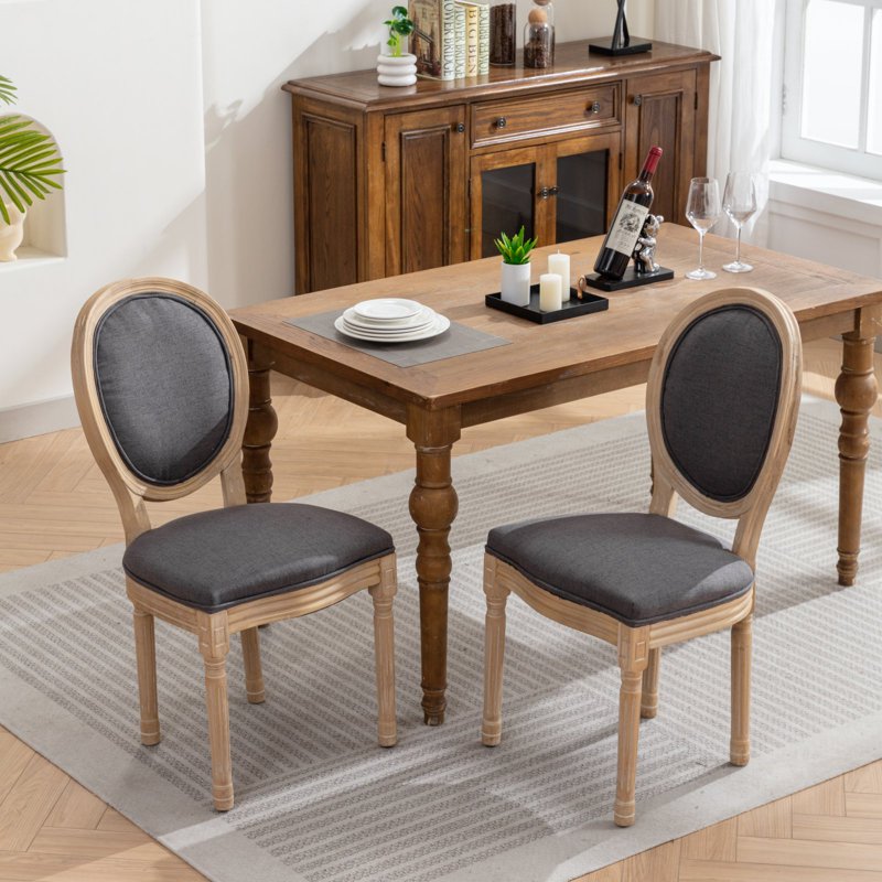 French Style Dining Chairs Set of 2 - Upholstered Dark Gray B