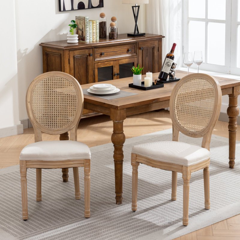 French Style Dining Chairs - Upholstered Set of 2, Beige A