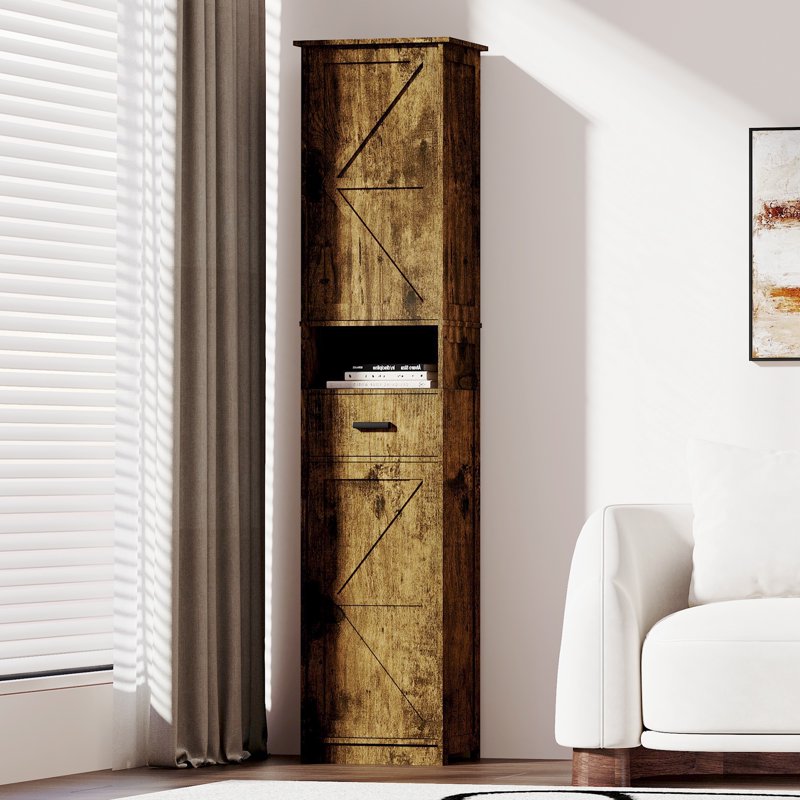 Floor Storage Cabinet - Vintage Wood Pantry with Adjustable Shelves