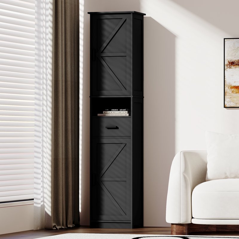 Freestanding Floor Storage Cabinet with Adjustable Shelves - Black
