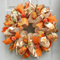 Autumn Pumpkin Wreath for Front Door Fall Decor - 18 Inch Farmhouse Wreath with Bows and Berries - Variation C