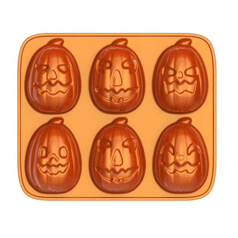 Pumpkin-Shaped Baking Pan 6-Cavity Cast Aluminum Halloween Cake Mold