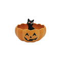 Halloween Ceramic Pumpkin Bowl with Black Cat Figurine