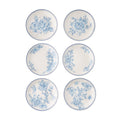 Stoneware Appetizer Plates Set of 6 - Blue Floral Design