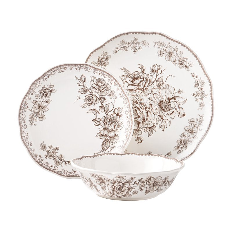 12-Piece Stoneware Dinnerware Set - Brown
