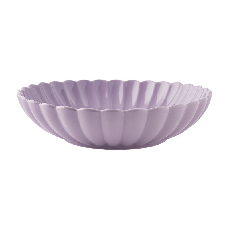 11-Inch Stoneware Serving Bowl - Purple Scalloped Design