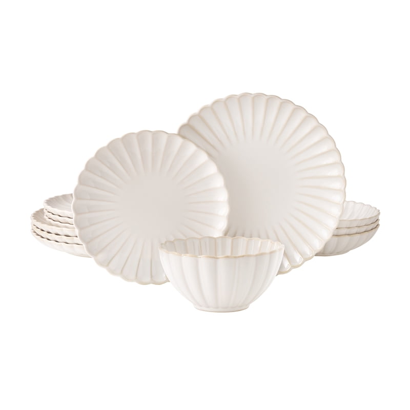 12-Piece Stoneware Dinnerware Set - Off-White