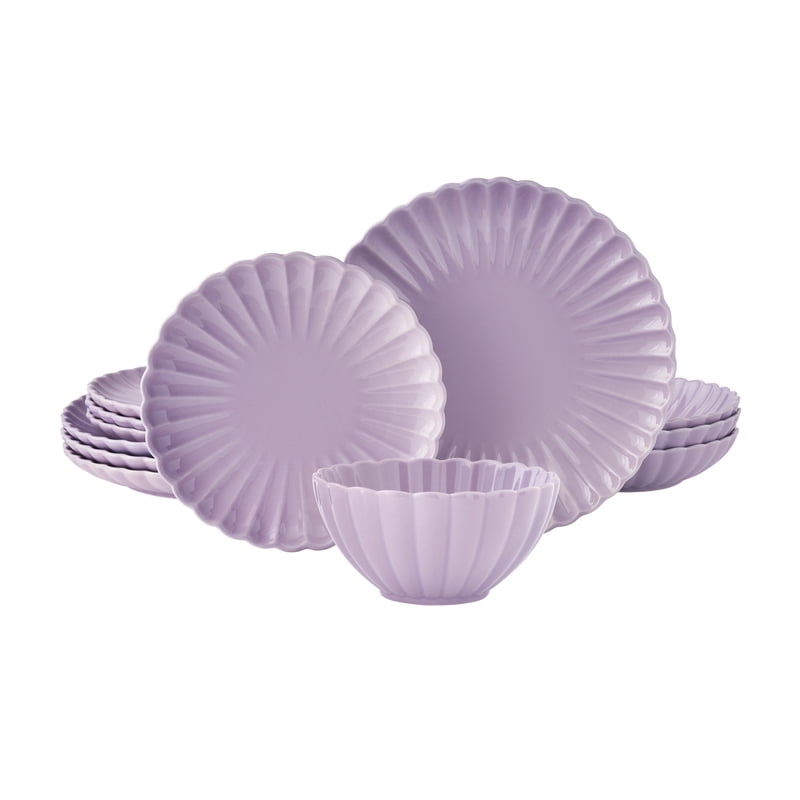 12-Piece Stoneware Dinnerware Set - Purple
